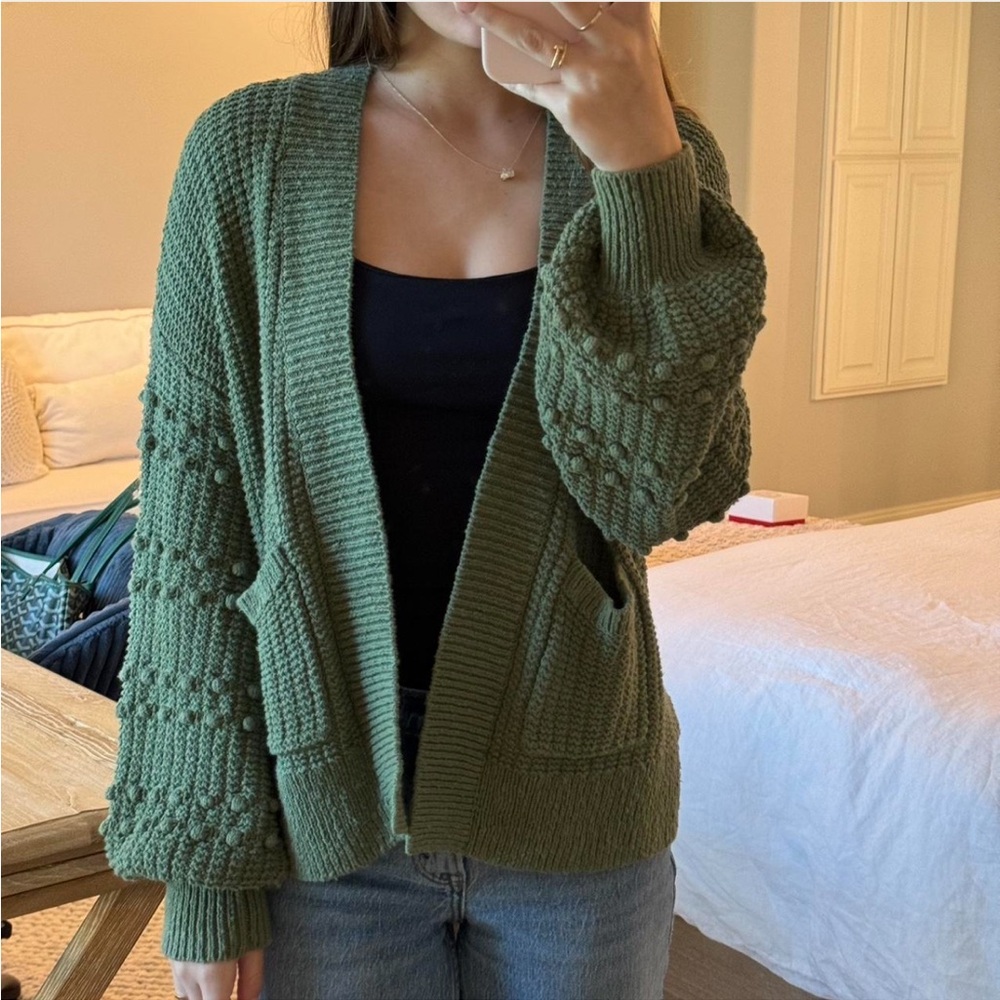 Madewell Olive Sage Green Textured Bobble Knit Cardigan